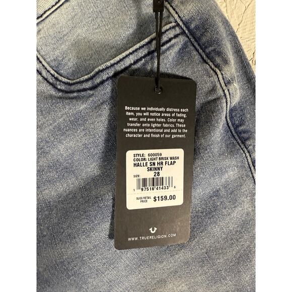 NWT True Religion Jeans Women Halle Light Wash High Rise Super Skinny 28 Flap - Picture 3 of 8